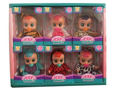 6 Inch Vinyl Crying Doll With Tears Function With Pacifier 6 Mixed 6PC Mixed