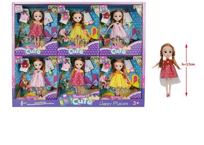 High-end gift box 7 inch solid body Barbie with hairpin 3 colors mixed 6pcs