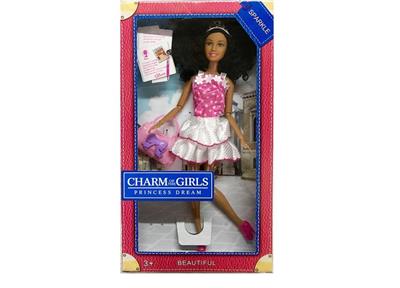 High-end boxed 11.5 inch solid body 12 joints black fashion barbie with handbag