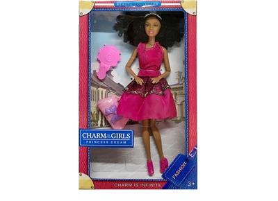 High-end boxed 11.5 inch solid body 12 joints black fashion barbie with handbag comb