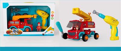 Electric disassembly and assembly music pull back fire truck
