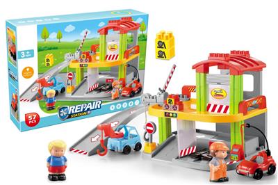 57PCS color box building block yellow gas station