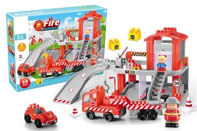 65PCS color box building blocks red fire station