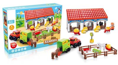 101PCS color box building blocks horse farm