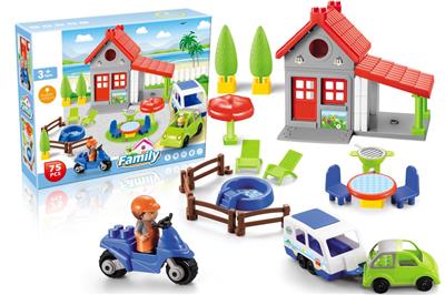 75PCS color box building block holiday villa
