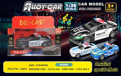 1:36 Light and Music Alloy Pull Back Police Car (1 Pack)