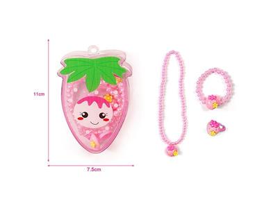 Girls jewelry-strawberry box necklace ring set