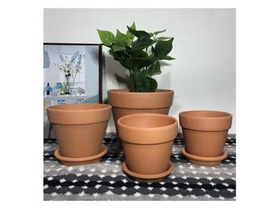 简约红陶配托盘花盆大口径多肉透气透水绿萝鲜花通用盆栽泥瓦盆