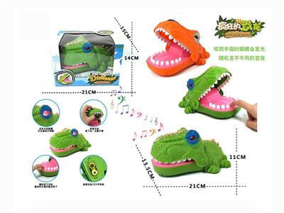 English version of bite-hand electric dinosaur (with light and sound effects) orange-green