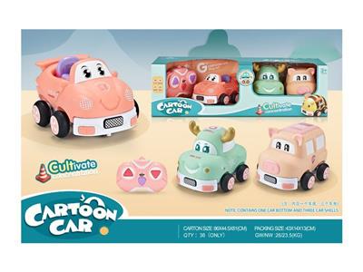 一变三,2.4G三通遥控搪胶鹿车, 赛车,猪车 (带灯光音乐)