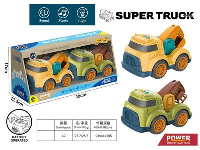 Cartoon sliding engineering vehicle with light and music (excavator + ladder)