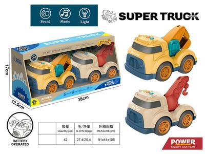 Cartoon sliding engineering vehicle with light and music (excavator + crane)