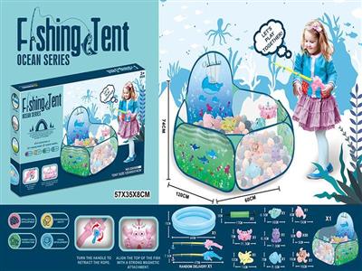 Ocean toy tent with 50 balls and 10 fishing sets
