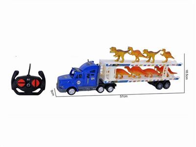 Remote control 4-way long container truck (with 6 dinosaurs) forward, backward, turn left, turn right, stop