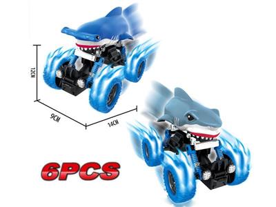 Pull back four-wheel drive shark stunt car