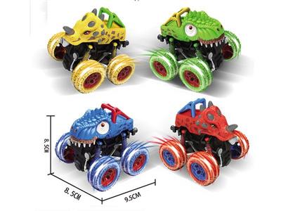 Pull back four-wheel drive dinosaur stunt car