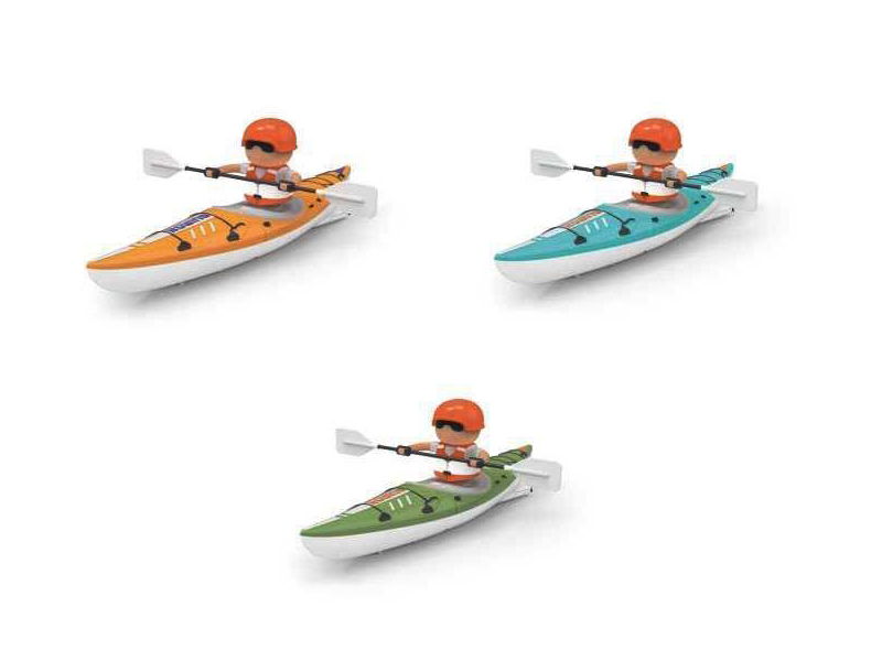 Colorful rowing remote-controlled kayak